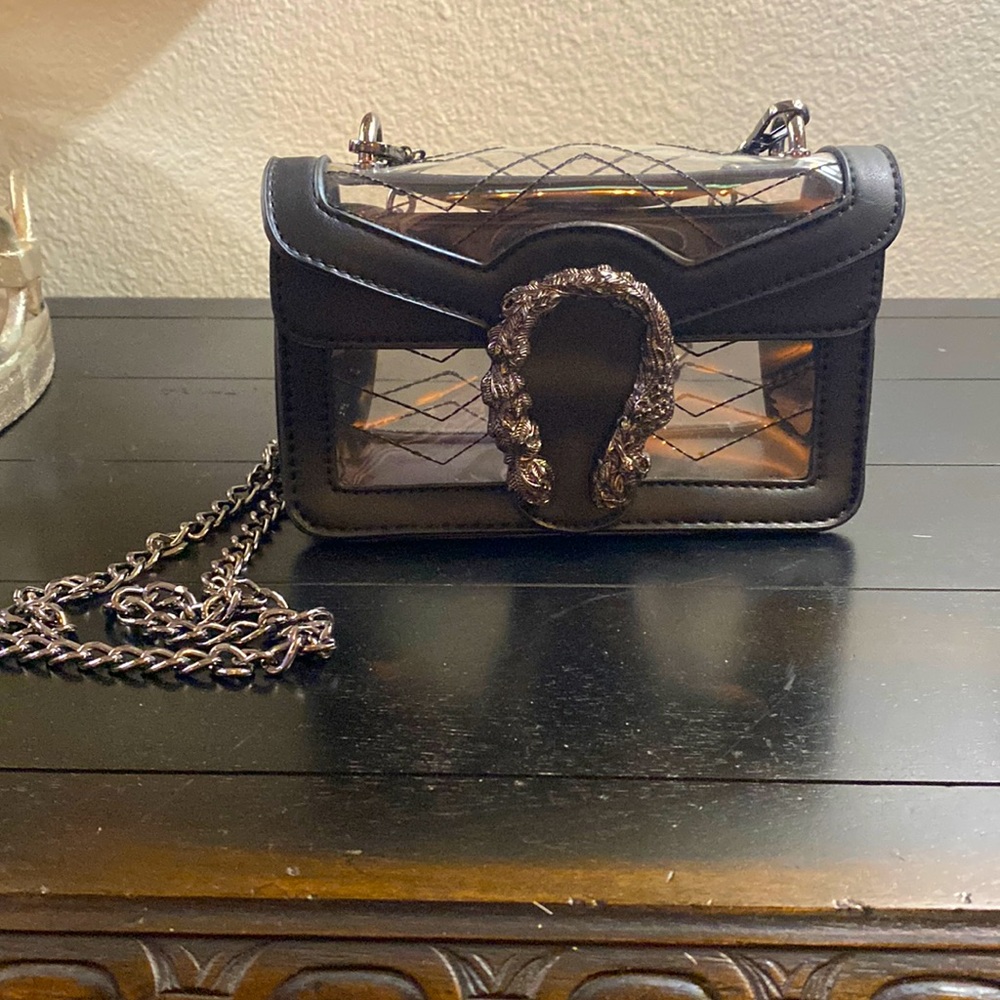 Mini black & clear chevron horshoe bag